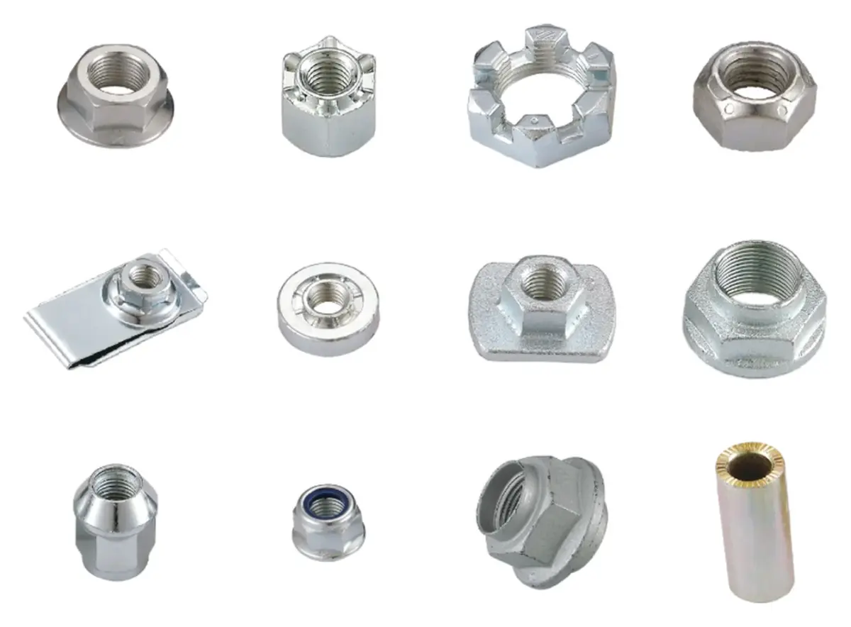 Lokgator nuts and sleeves: flange, weld, castle, prevailing torque, clip, clinch, hot forged, wheel, nylon insert lock and GEOMET coated nuts, and shock absorber sleeve